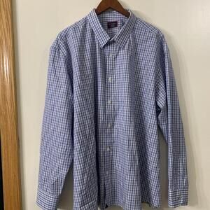 Untuckit Mens Size XXXLC Wrinkle Free Cotton Long Sleeve Button Shirt Blue Plaid